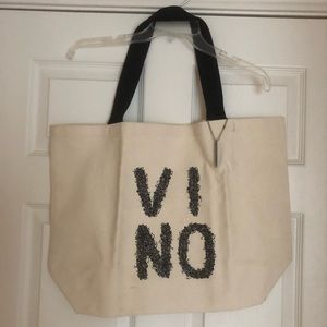 Vino canvas tote bag. Cream with black letters.